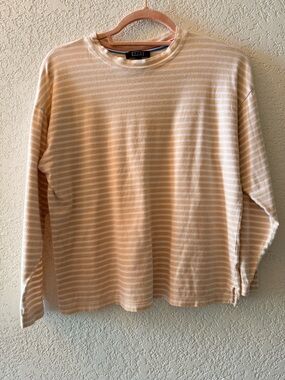 AYR The French Frye Tan White Striped Long Sleeve Women’s Tee Size X-Small
